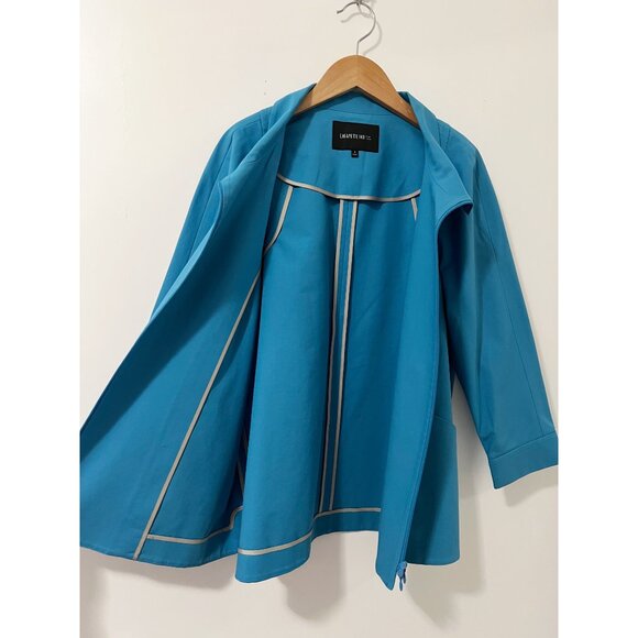 Lafayette 148 New York Blue Zip Front Casual Jacket Size Small - Picture 2 of 8